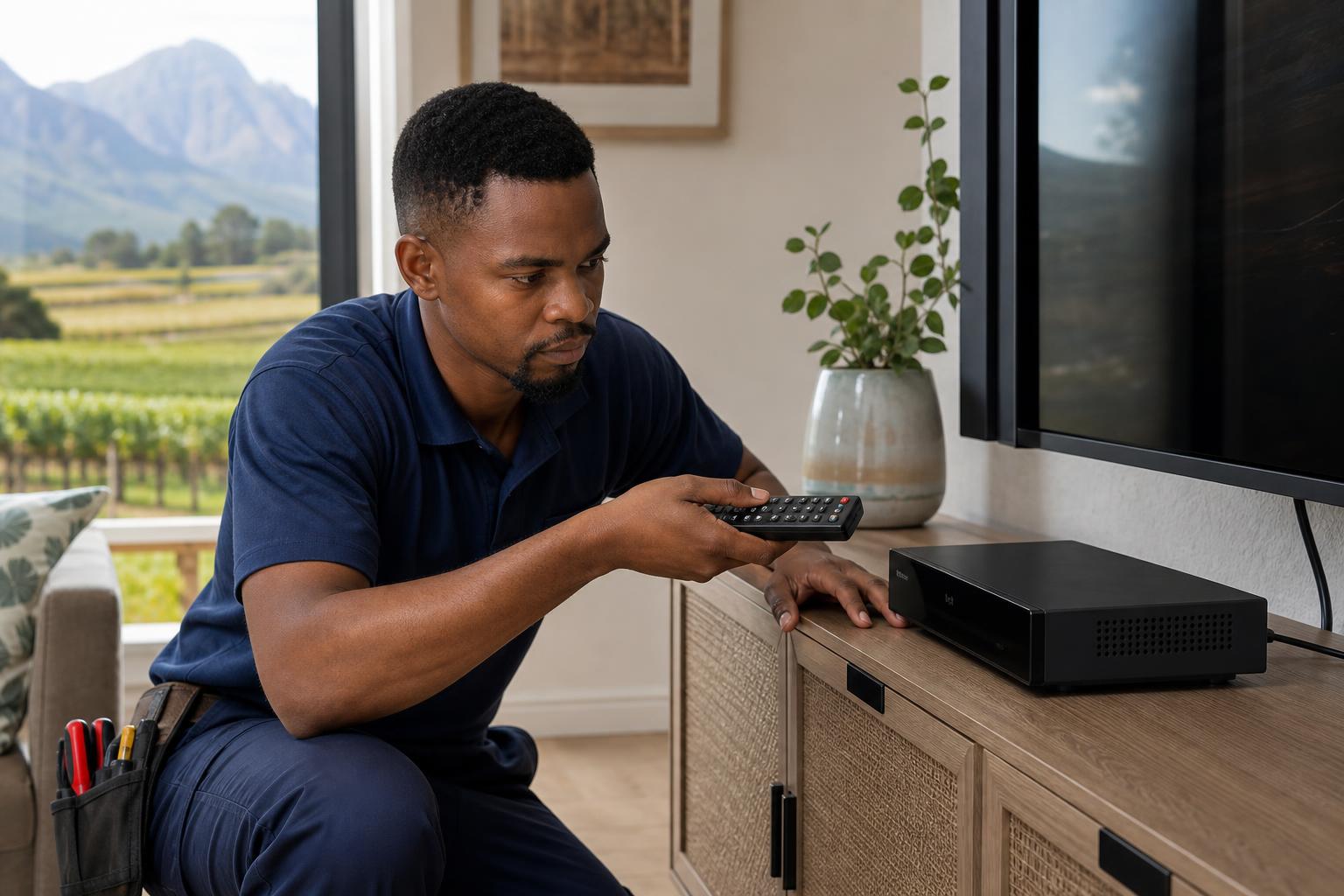 DSTV technician pairing remote control with new decoder