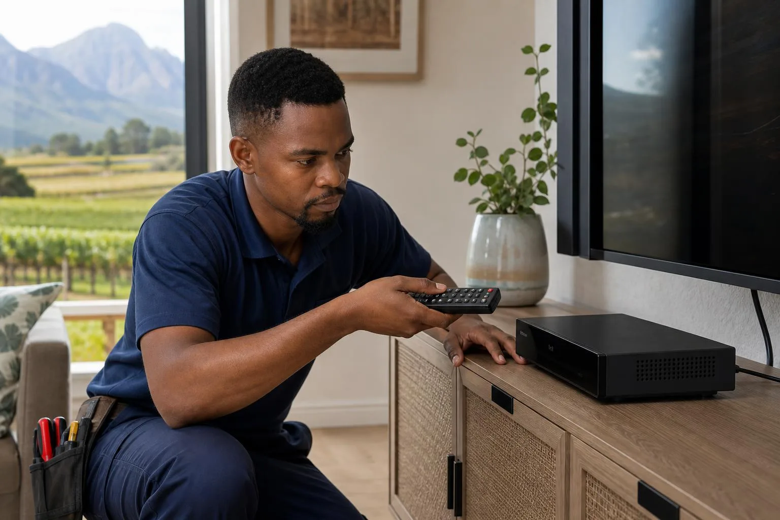DSTV technician pairing remote control with new decoder