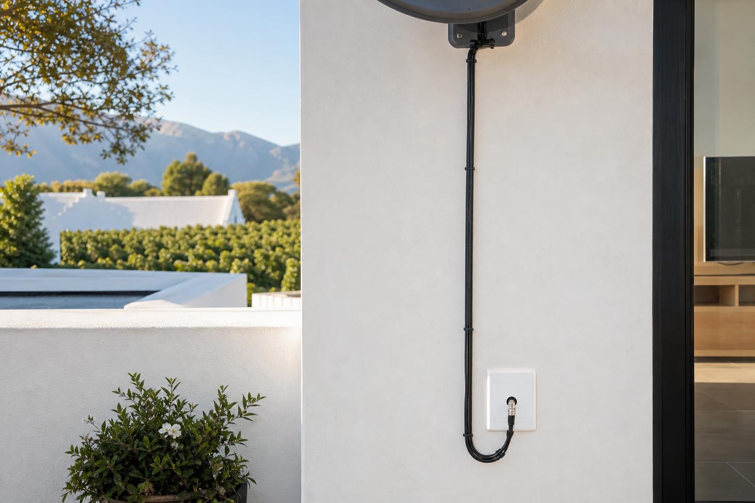 Clean cable trunking from satellite dish to lounge TV point