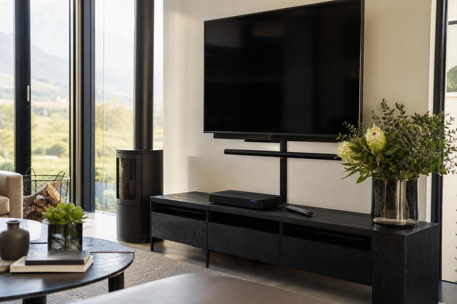 Newly installed DSTV decoder connected to a wall-mounted TV