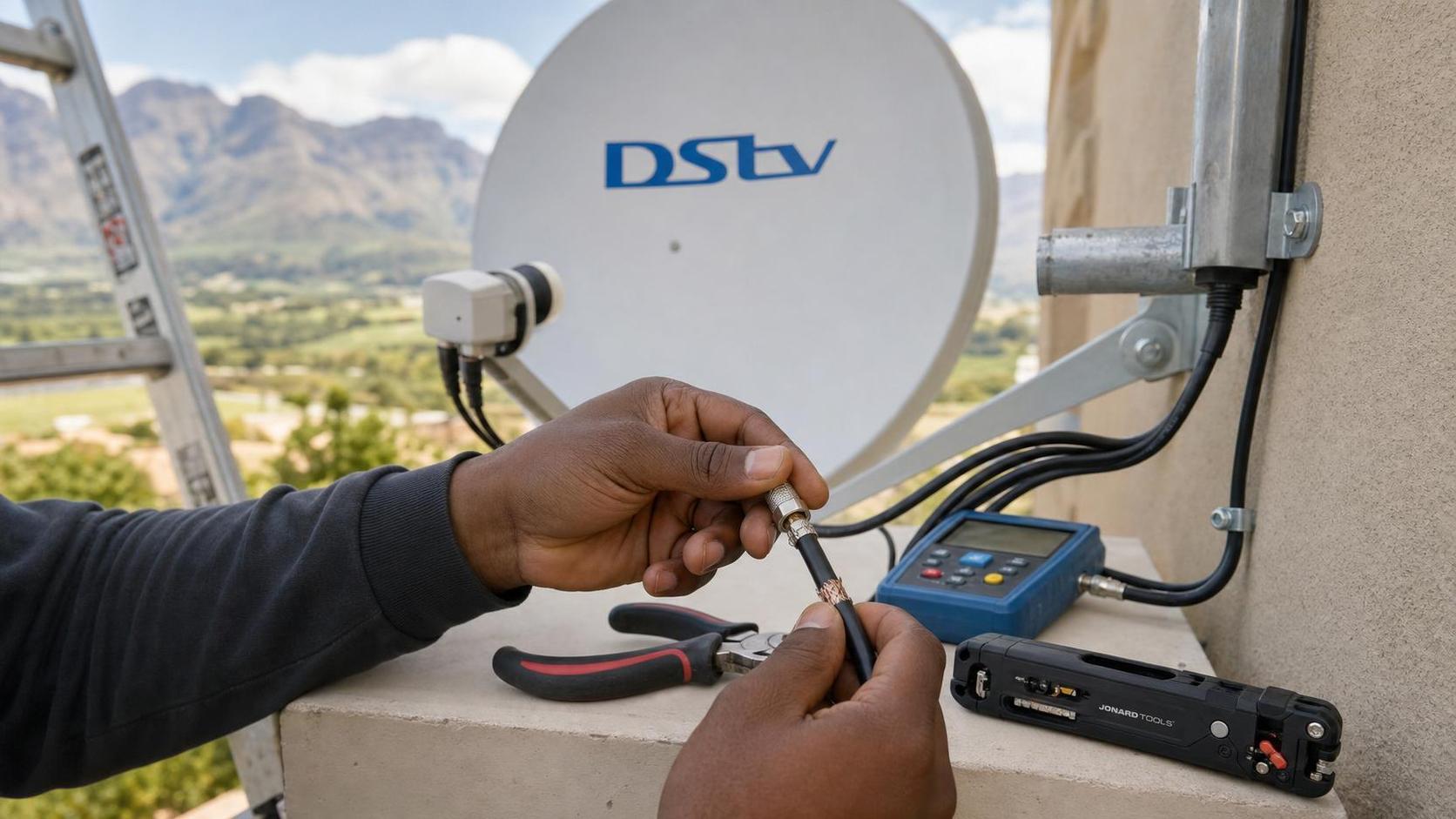 Damaged satellite cable being replaced with new RG6