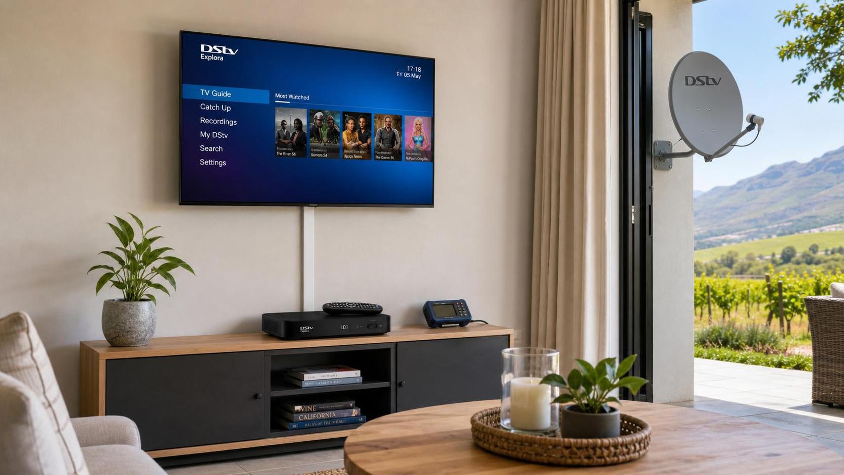 White cable trunking hiding HDMI and power cables down to TV unit